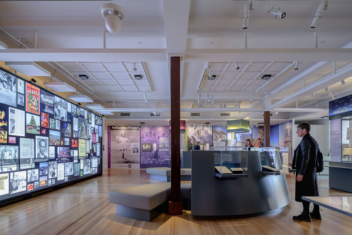 Voices and Connections Exhibition Installations, National Archives of Australia, by Thylacine Design