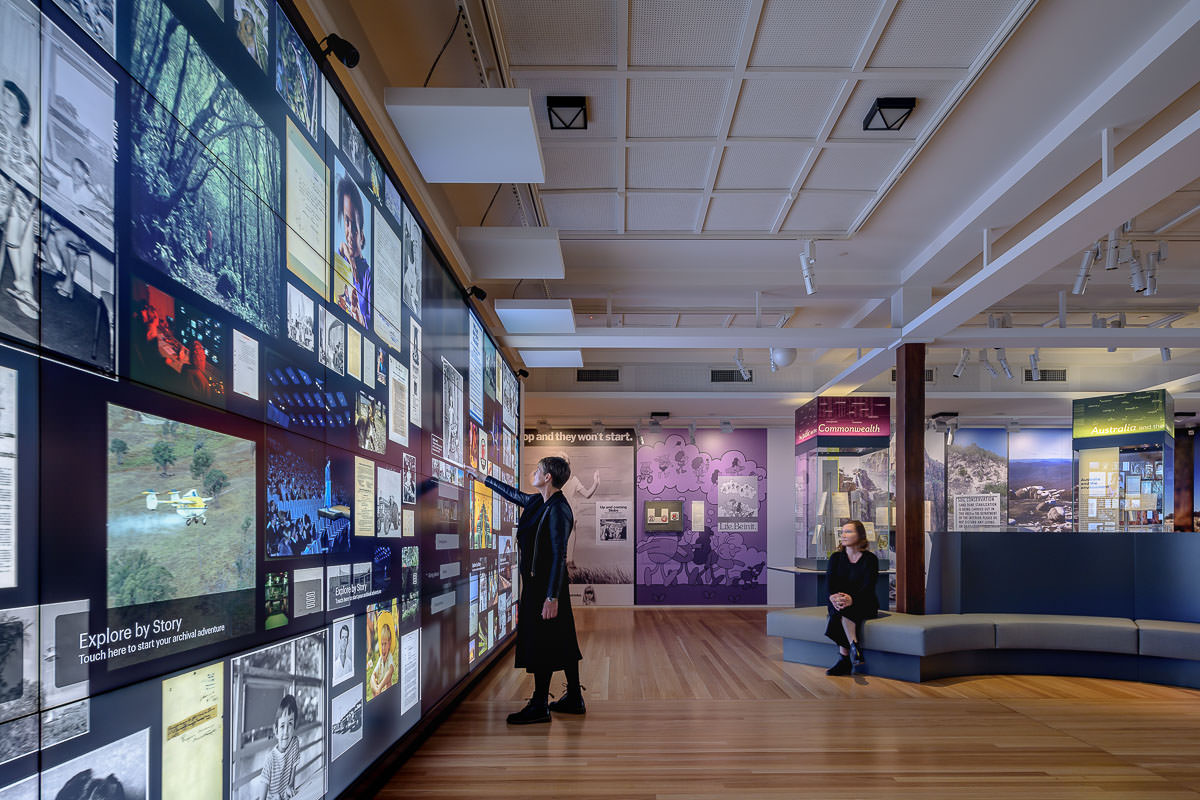 Voices and Connections Exhibition Installations, National Archives of Australia, by Thylacine Design
