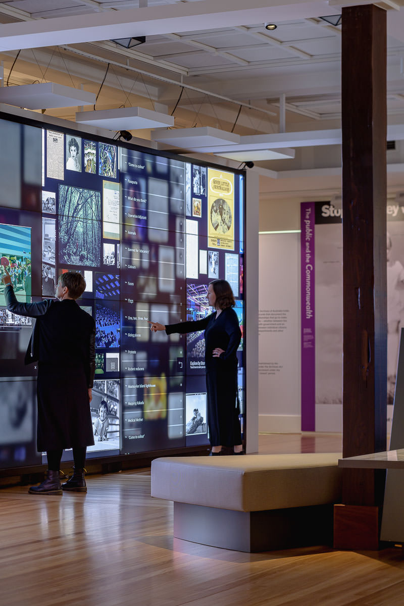 Voices and Connections Exhibition Installations, National Archives of Australia, by Thylacine Design